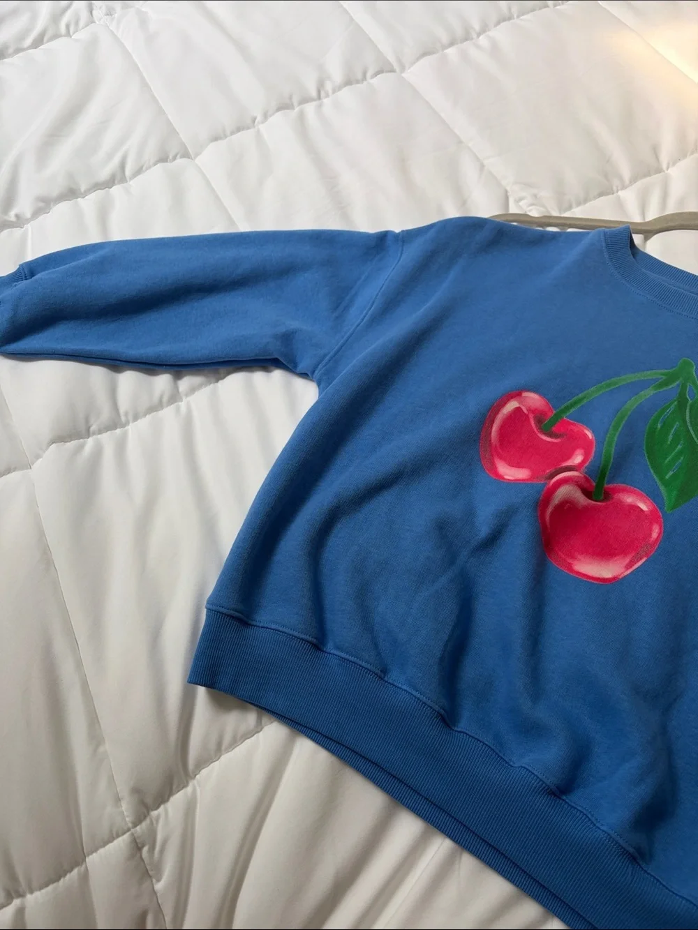 Old Navy Blue Sweatshirt with Red Cherry Graphic